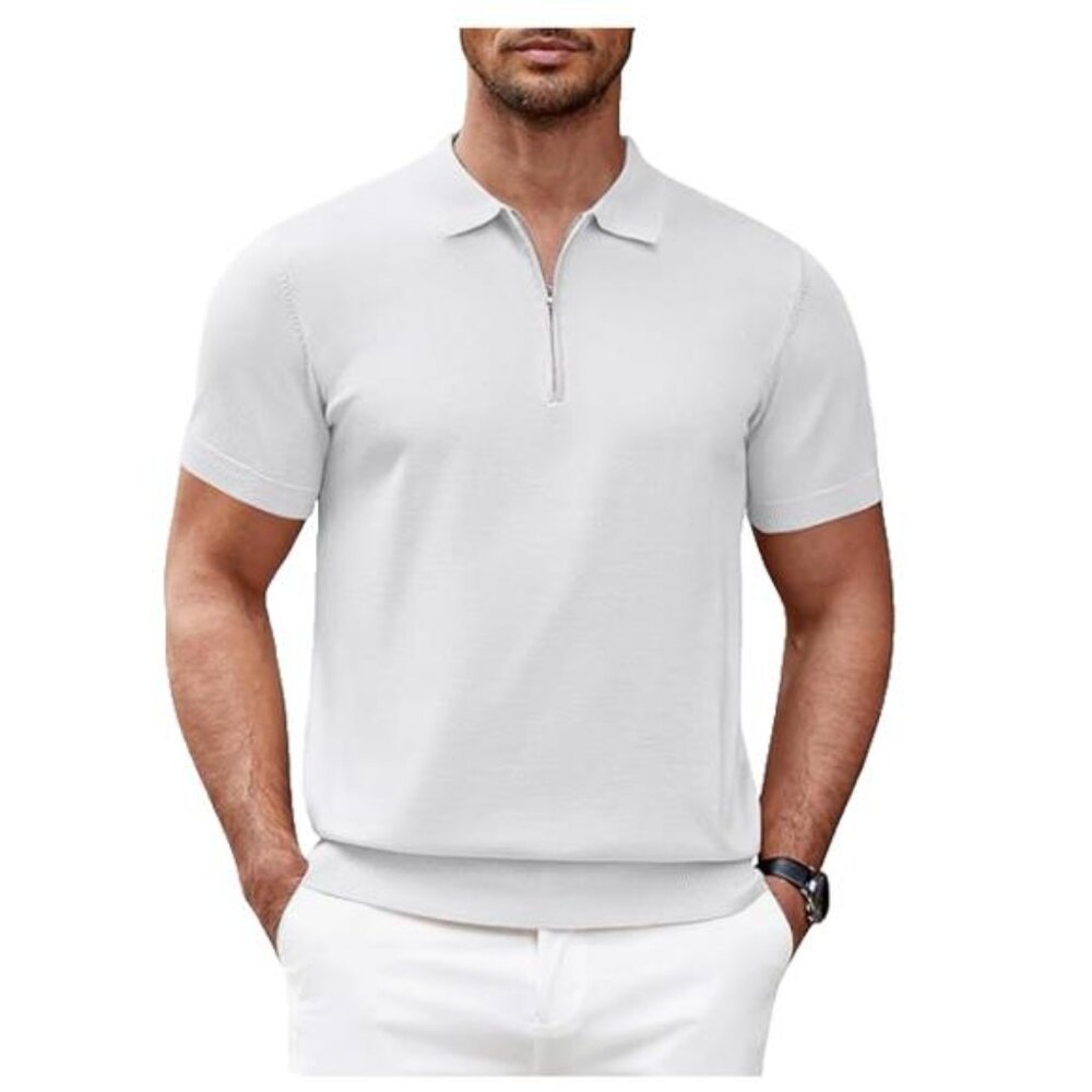 NEW- COOFANDY Short Sleeve Knit Polo- Men's XL